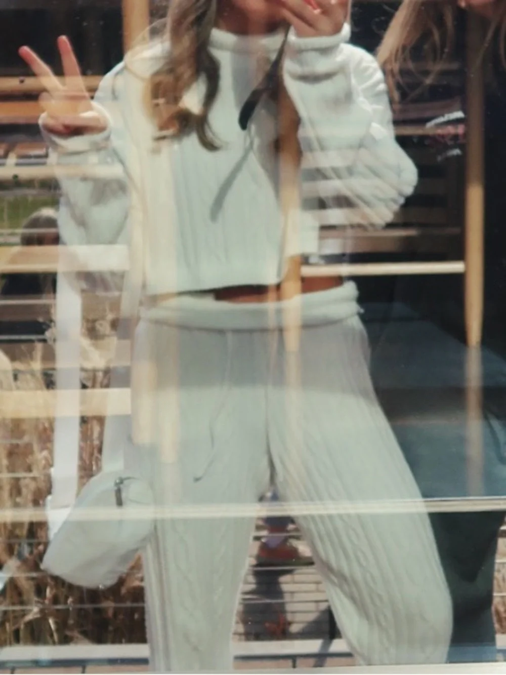 Alo Cable Knit White Sweater Set pants: xs, top: medium